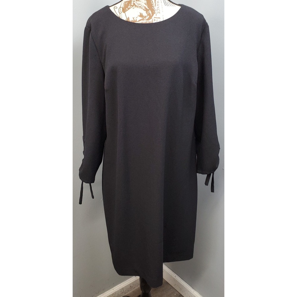 Karl Lagerfeld Shift Dress Womens 14 Black Lined Bow Tie Sleeve Boho Back Zip